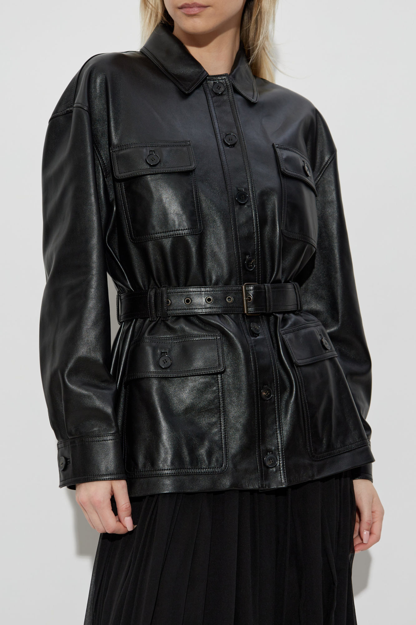【超歓迎】 jacket Leather Laurent Saint with Clothing Women's | belt トップス